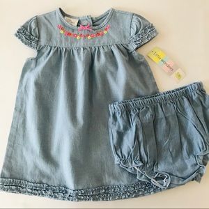 Baby Girl 12 Months Chambray Dress NWT Embroidered